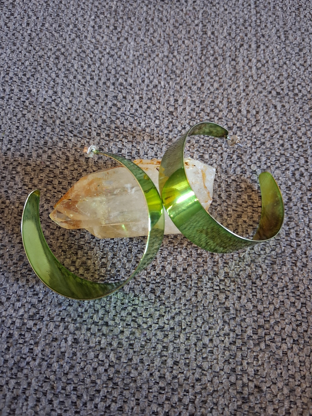 Green Metallic Wide Hoop Earrings